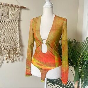 Farai London Orange and Yellow Swirl Bodysuit